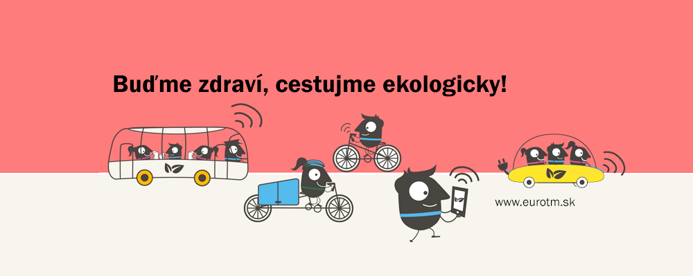 Tretí reklamný obrázok s kresbami hromadnej dopravy, kolobežiek, bicyklov